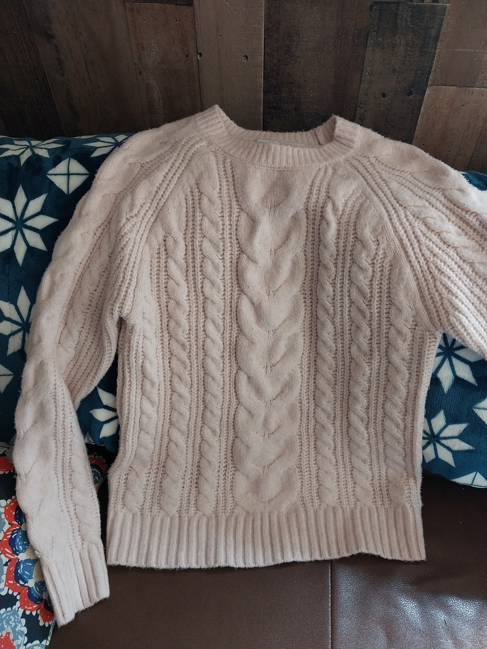 Rachel Zoe Blush Cable Knit Crewneck Sweater